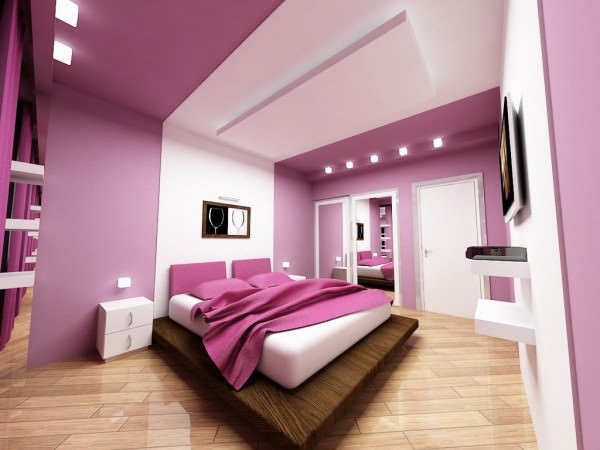 Фиолетовый цвет в интерьере спальни