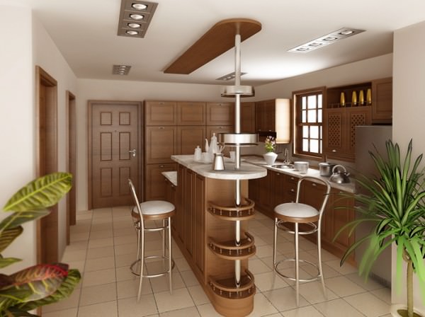 Интерьер кухни-студии с барной стойкой